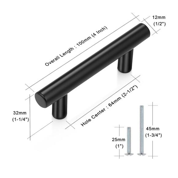 Probrico 10 Pack Flat Black Modern Cabinet Handles, Drawers T Bar, Dresser Pulls - Picture 6 of 8